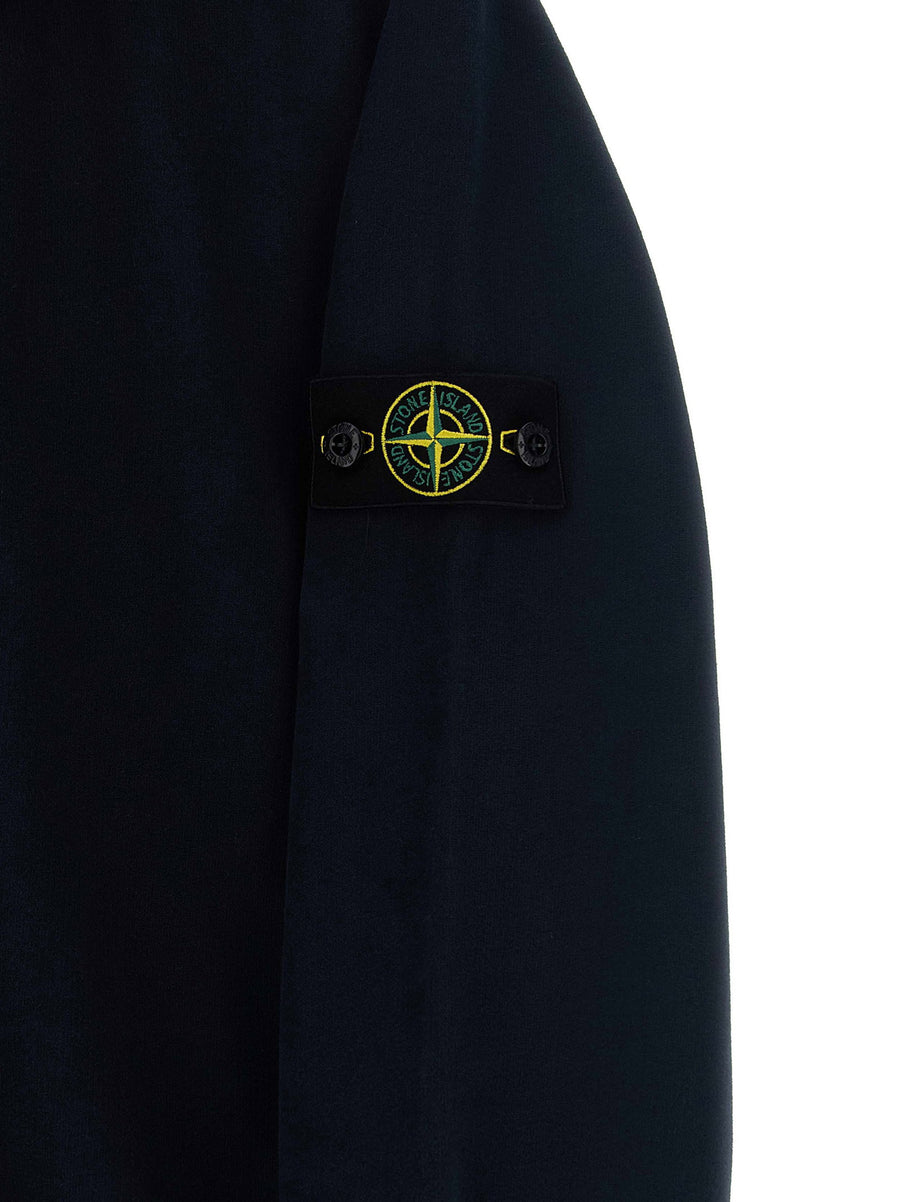 Stone Island Junior Badge Logo Hoodie Navy Blue Cotton Zip Up Boys