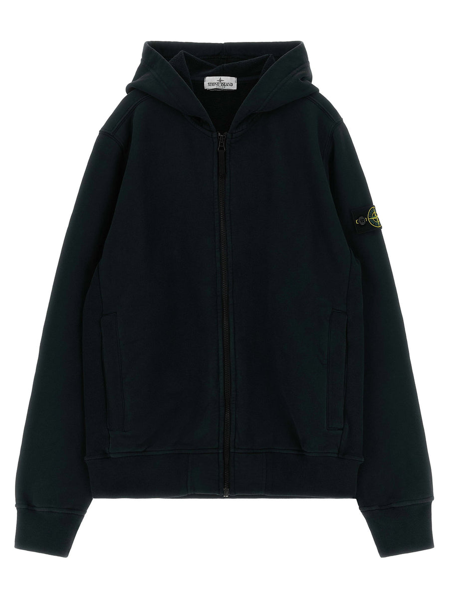 Stone Island Junior Badge Logo Hoodie Black 100 Percent Cotton