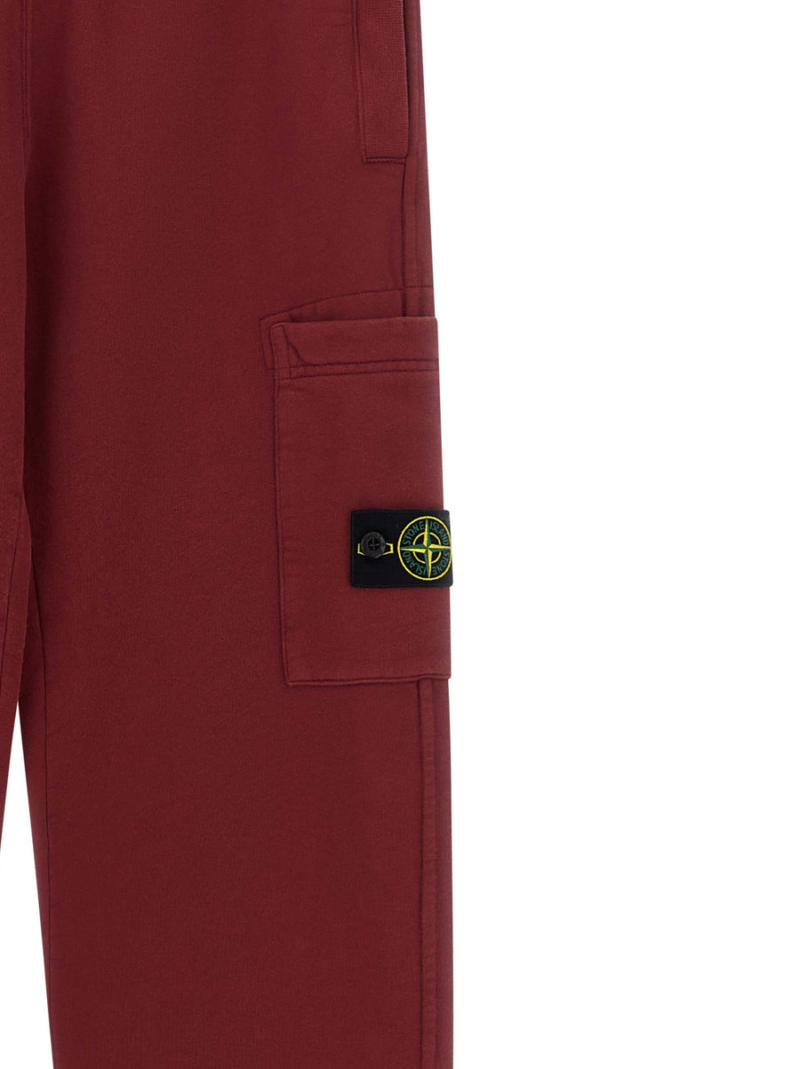 Stone Island Junior Bordeaux Badge Logo Cargo Joggers Relaxed Fit Cotton