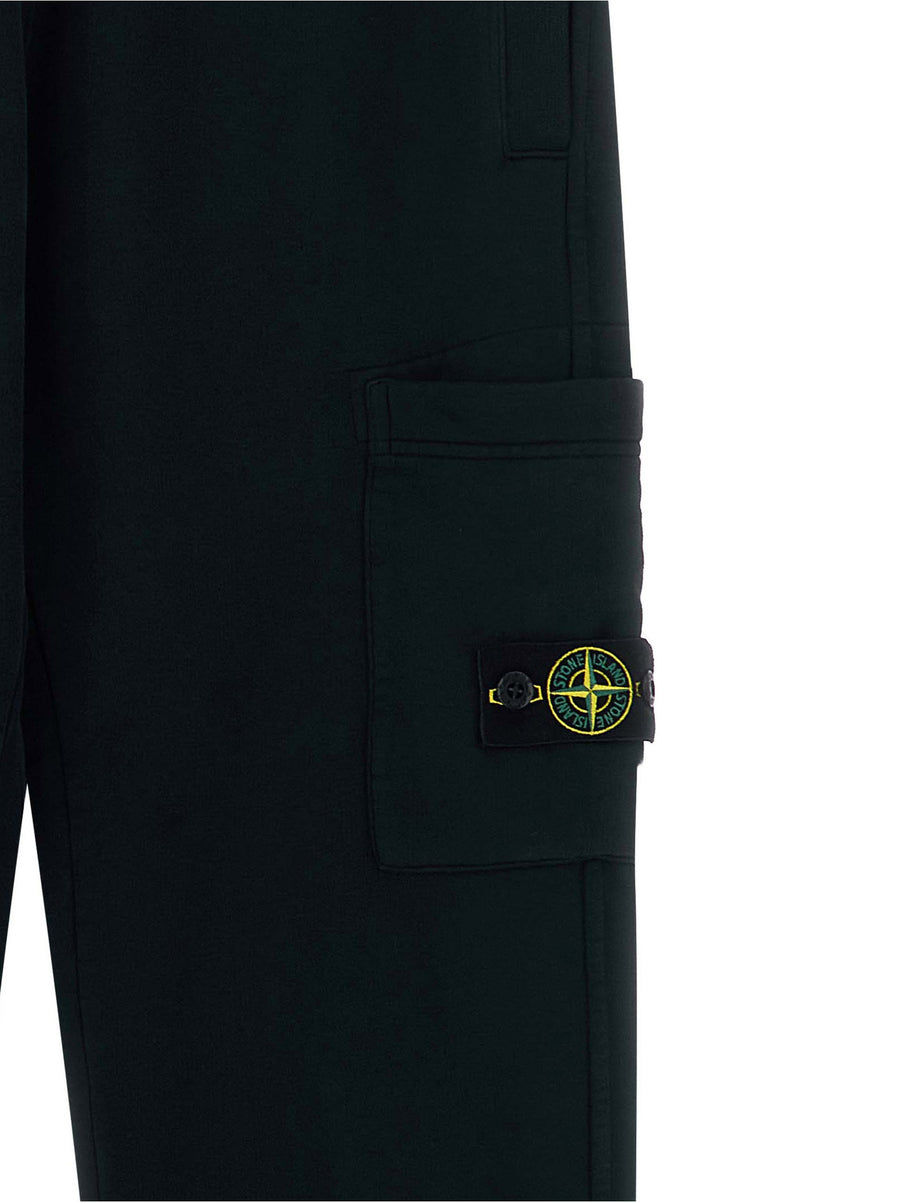Stone Island Junior Badge Logo Cargo Joggers Black 100 Percent Cotton