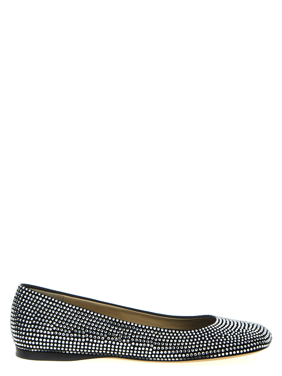 Loewe Toy Ballet Flats Luxury Sparkling Rhinestones Black Suede Leather Sole For Women