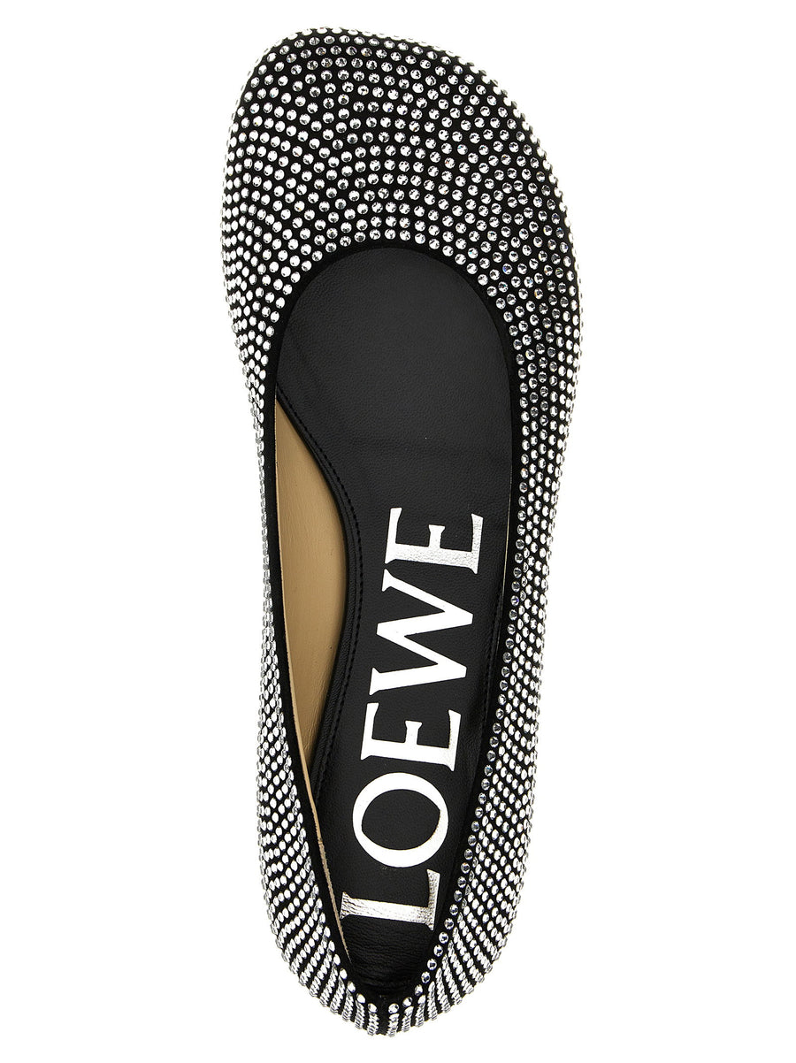 Loewe Toy Ballet Flats Luxury Sparkling Rhinestones Black Suede Leather Sole For Women