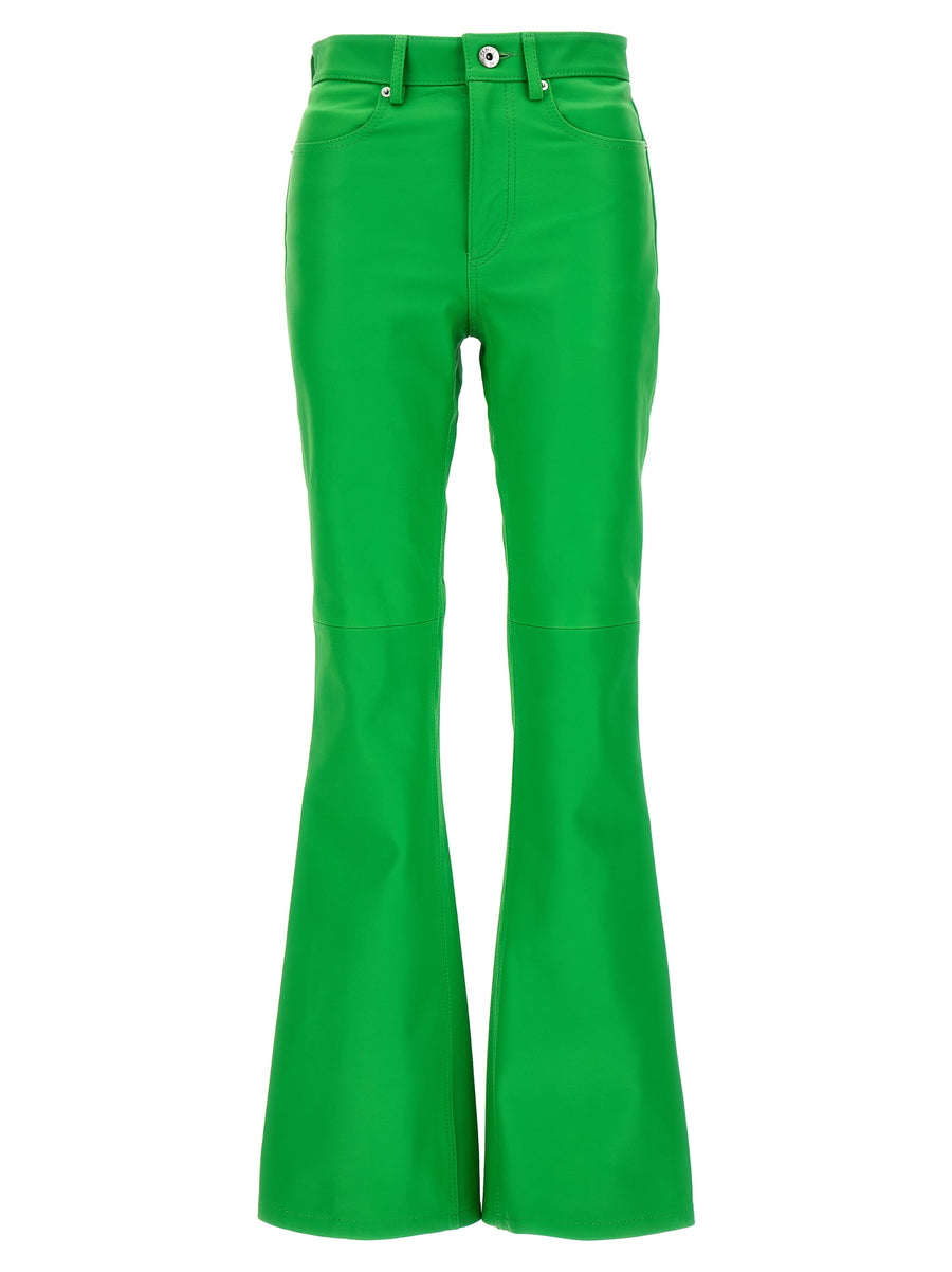 Premium Leather Bootcut Trousers By J.W. Anderson For Women Green One Hundred Percent Cow Leather With Pockets