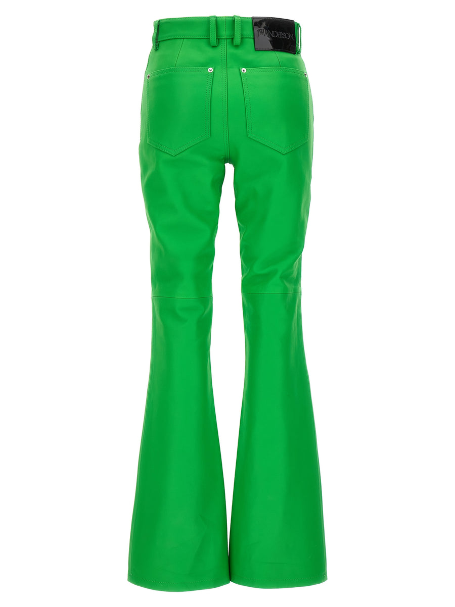 Premium Leather Bootcut Trousers By J.W. Anderson For Women Green One Hundred Percent Cow Leather With Pockets