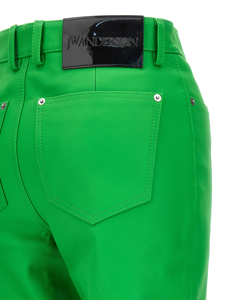 Premium Leather Bootcut Trousers By J.W. Anderson For Women Green One Hundred Percent Cow Leather With Pockets