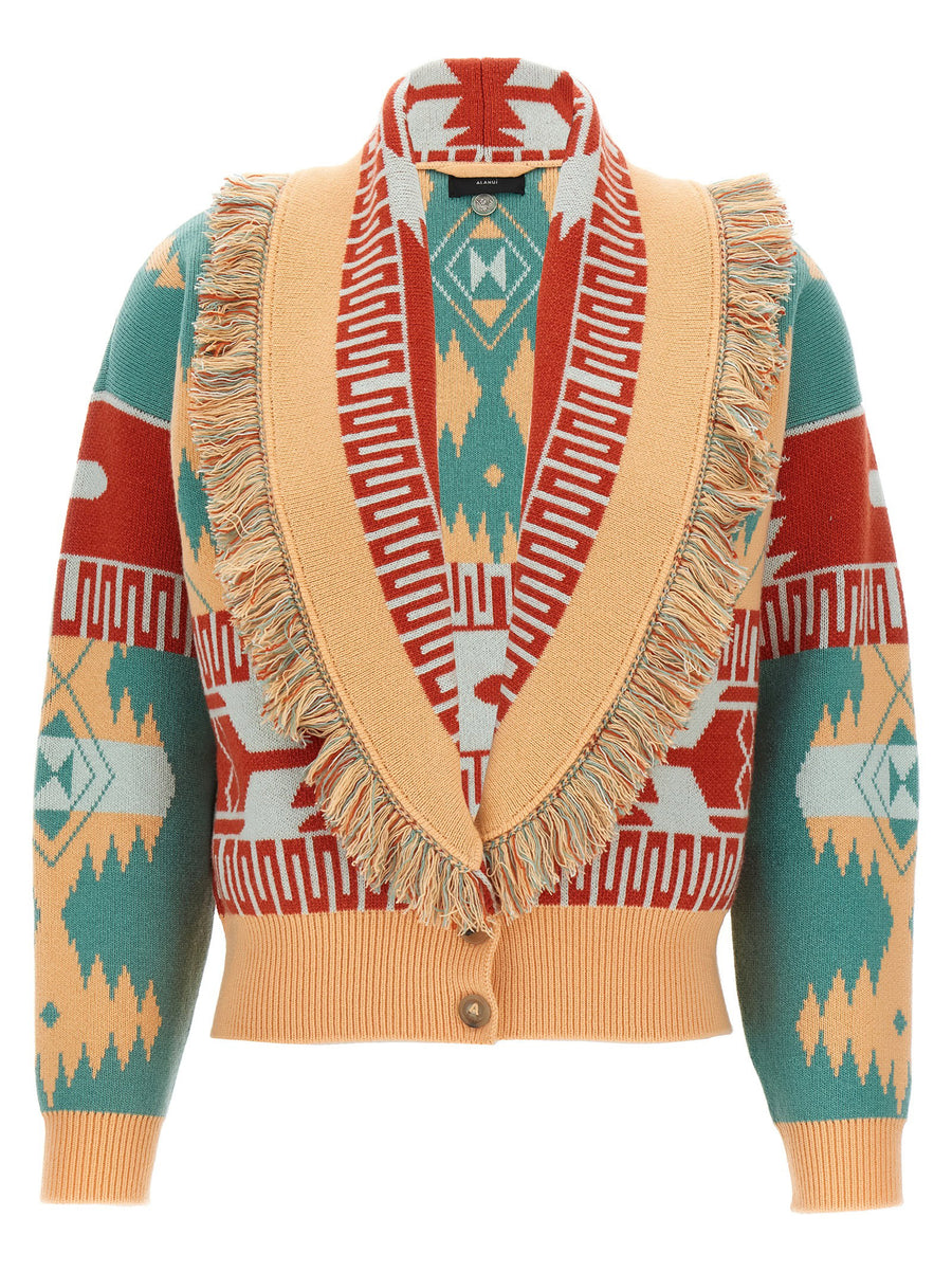 Alanui Icon Thistles Cashmere Wool Cardigan For Women Luxury Double Jacquard Multicolor Shawl Collar
