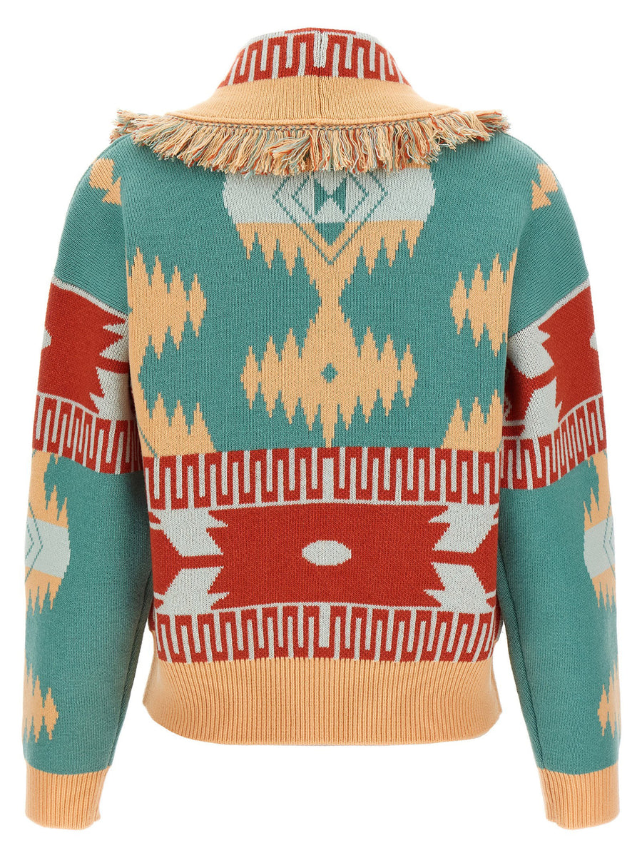 Alanui Icon Thistles Cashmere Wool Cardigan For Women Luxury Double Jacquard Multicolor Shawl Collar
