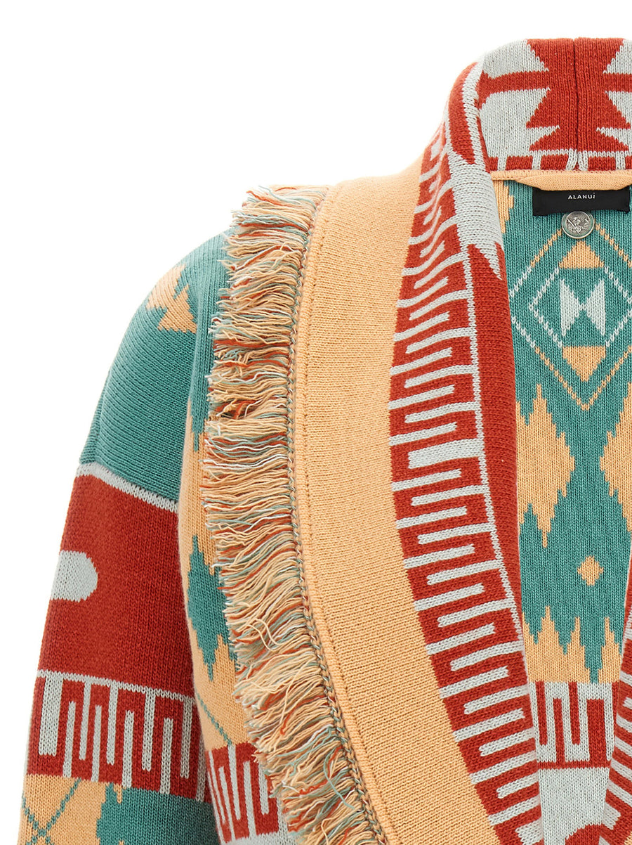Alanui Icon Thistles Cashmere Wool Cardigan For Women Luxury Double Jacquard Multicolor Shawl Collar