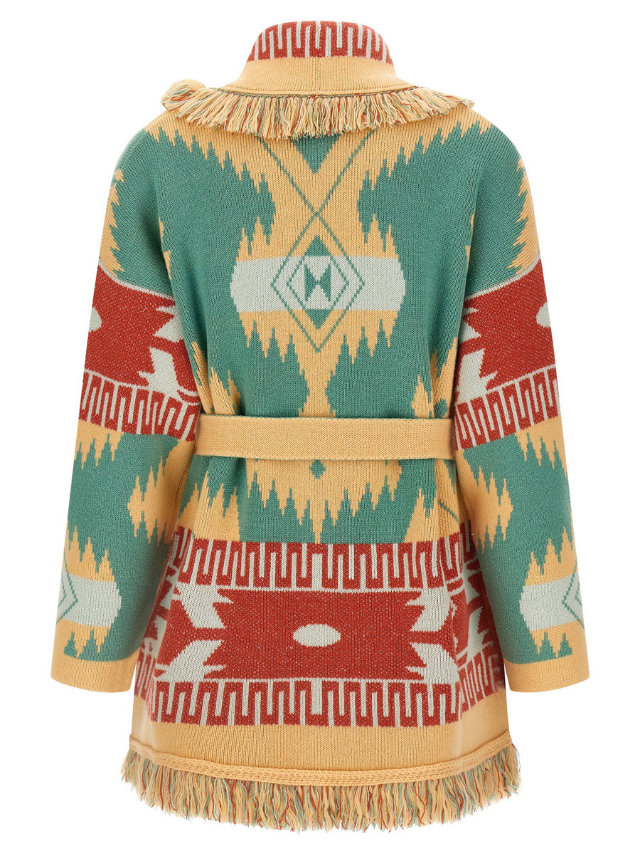 Alanui Icon Cardigan for Women - Luxury Cashmere Linen Double Jacquard Statement Pattern, Shawl Collar