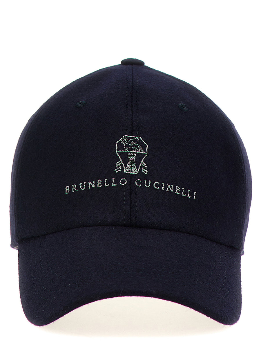 Brunello Cucinelli Wool Cap With Leather Strap Logo Embroidery For Men Luxury Accessory