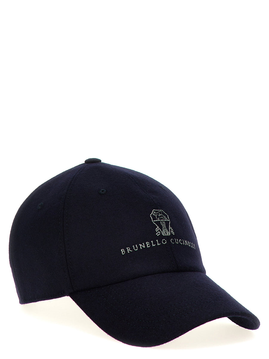 Brunello Cucinelli Wool Cap With Leather Strap Logo Embroidery For Men Luxury Accessory