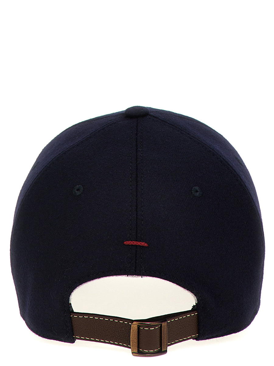 Brunello Cucinelli Wool Cap With Leather Strap Logo Embroidery For Men Luxury Accessory
