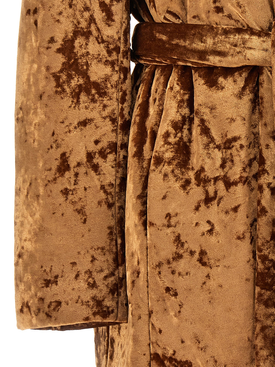 Atlein Crushed Velvet Coat For Women Warm Padded Beltless Silhouette Luxurious Brown