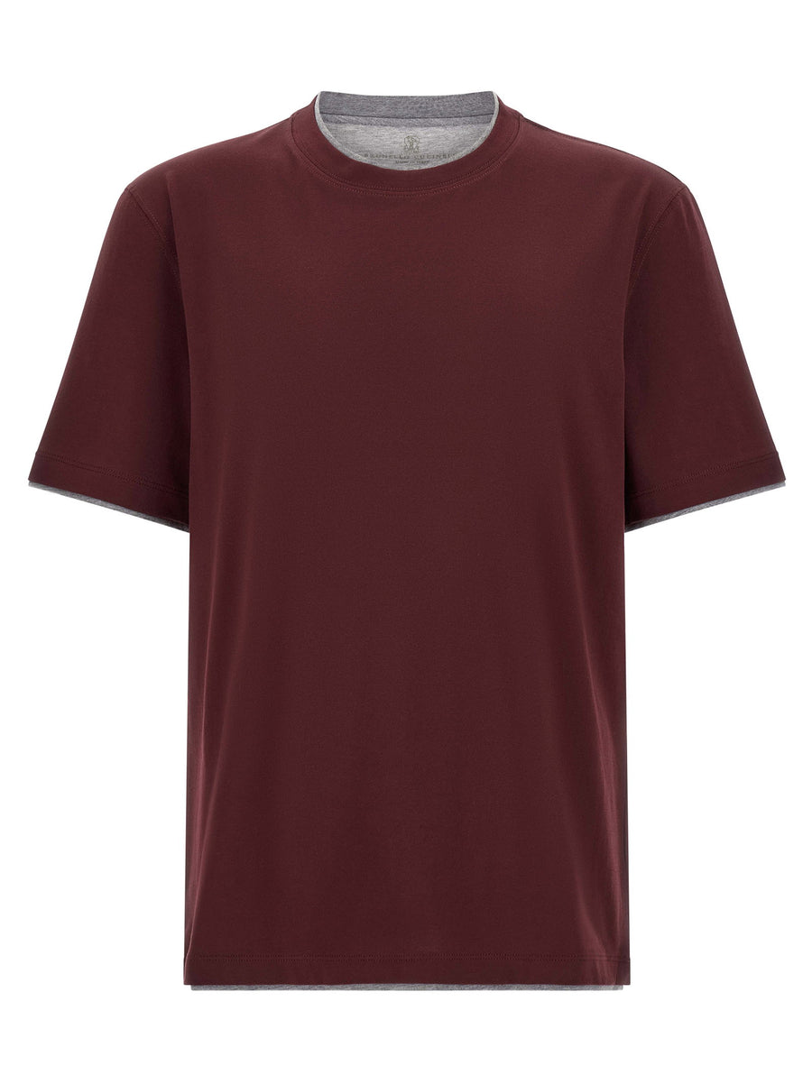 Brunello Cucinelli Bordeaux Double Layer Cotton T Shirt For Men