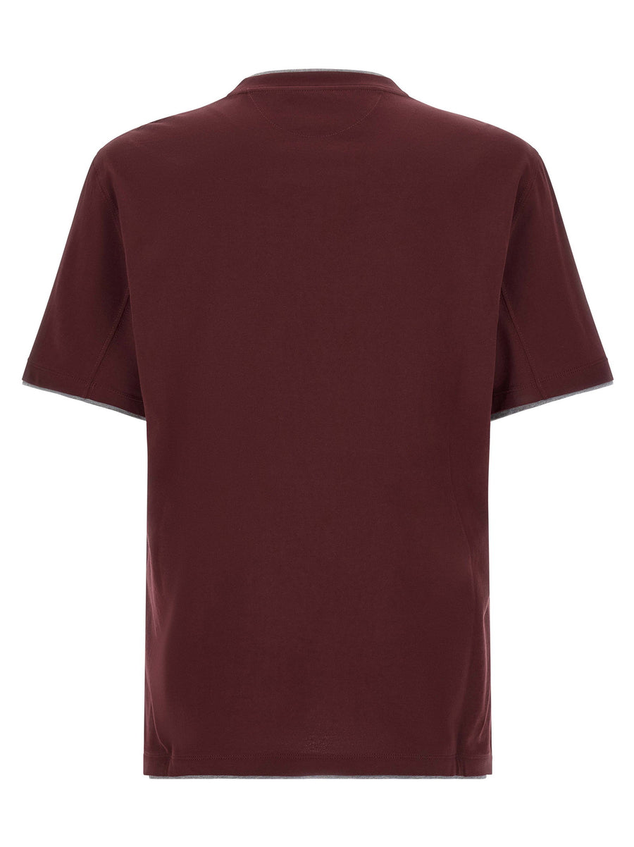 Brunello Cucinelli Bordeaux Double Layer Cotton T Shirt For Men
