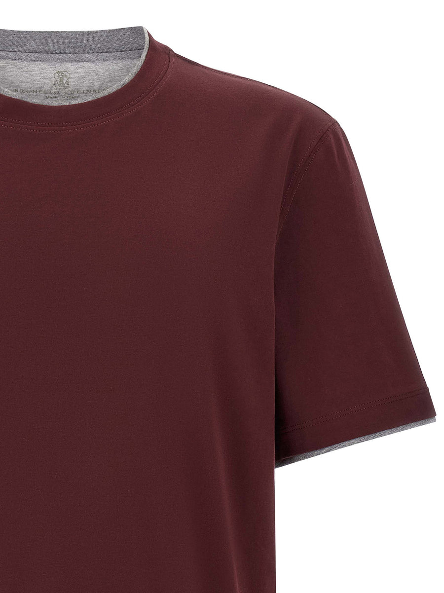 Brunello Cucinelli Bordeaux Double Layer Cotton T Shirt For Men