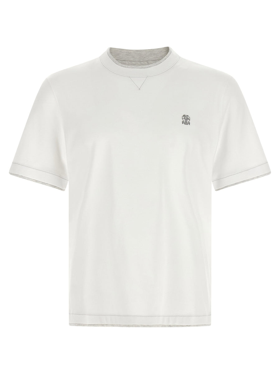 Brunello Cucinelli Double Layer T Shirt For Men Luxury Cotton Jersey With Contrast Inserts