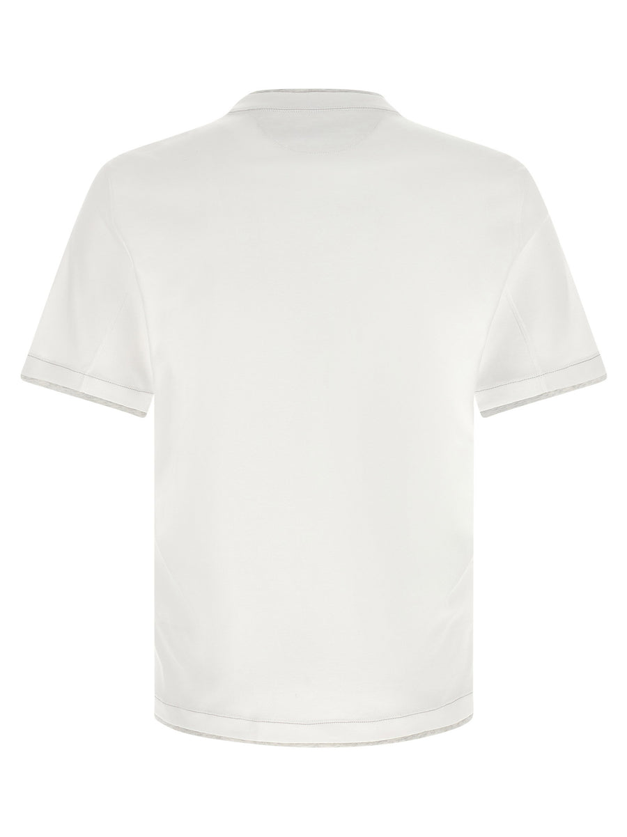 Brunello Cucinelli Double Layer T Shirt For Men Luxury Cotton Jersey With Contrast Inserts