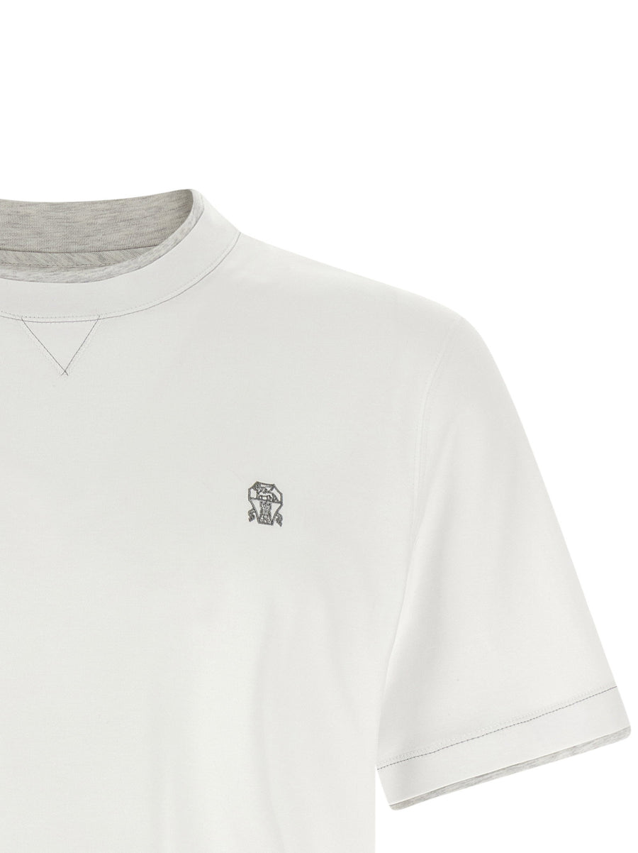 Brunello Cucinelli Double Layer T Shirt For Men Luxury Cotton Jersey With Contrast Inserts
