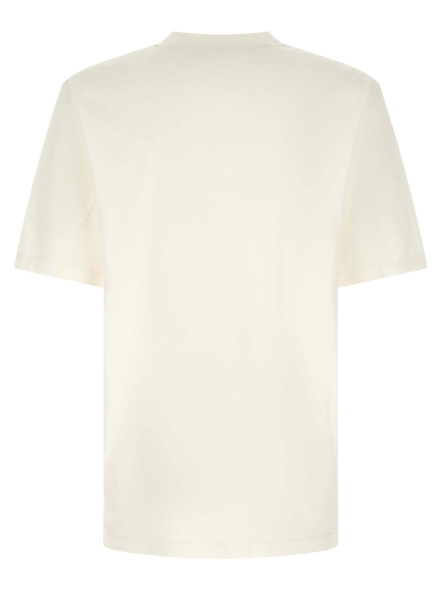 Brunello Cucinelli White Logo Embroidered Pure Cotton Jersey T Shirt
