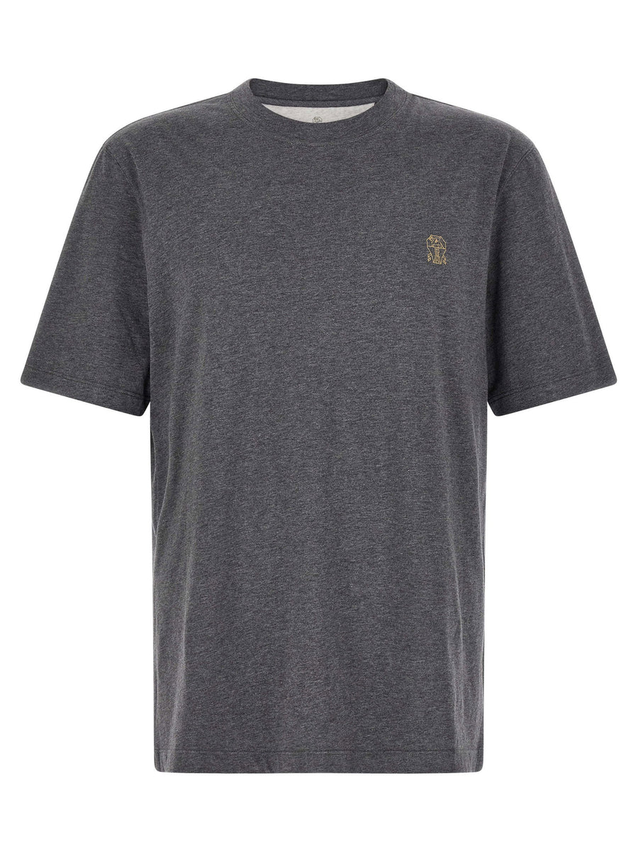 Brunello Cucinelli Stemma Solomeo Gray Cotton T Shirt