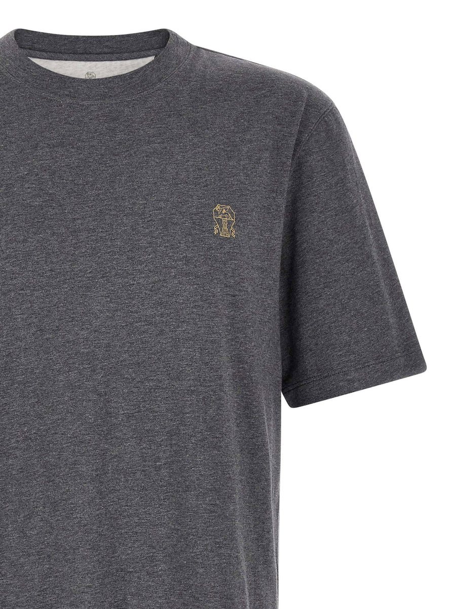 Brunello Cucinelli Stemma Solomeo Gray Cotton T Shirt