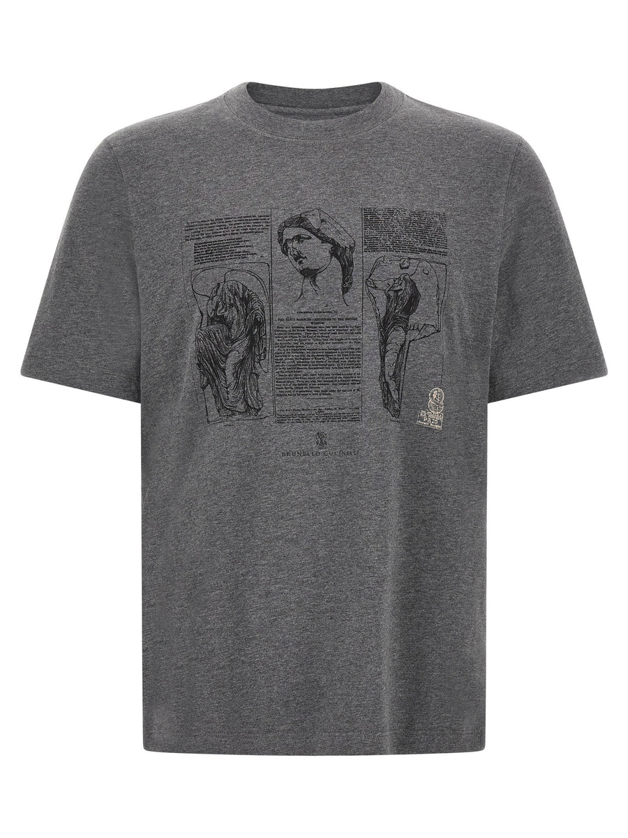 Brunello Cucinelli Partenone T Shirt Graphic Cotton Top Gray