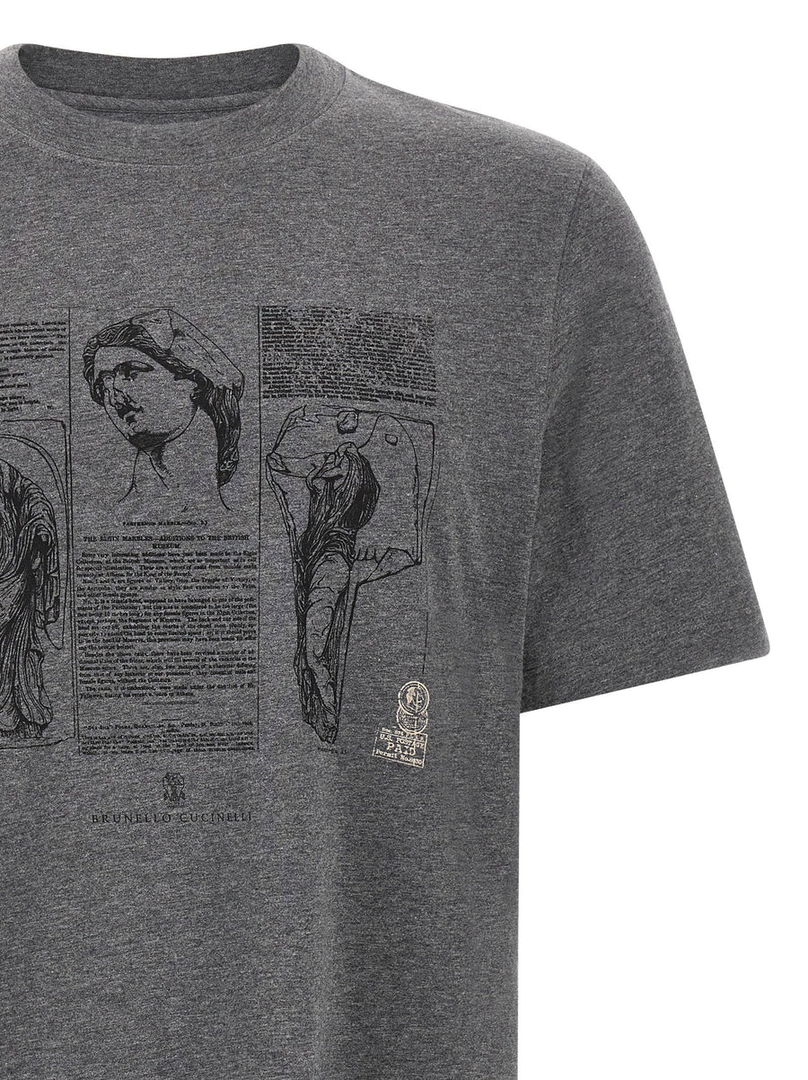 Brunello Cucinelli Partenone T Shirt Graphic Cotton Top Gray