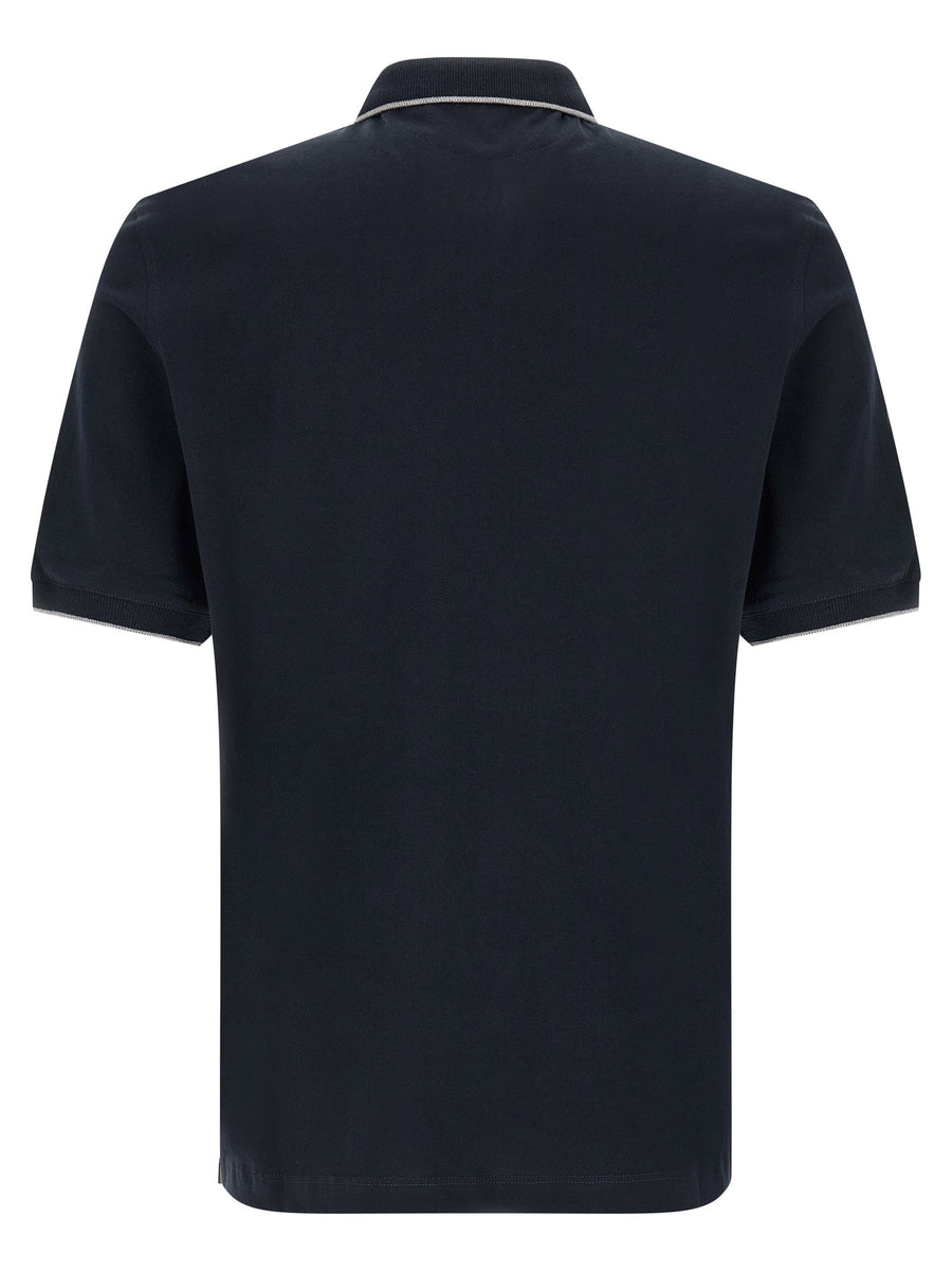 Brunello Cucinelli Stretch Jersey Polo Shirt For Modern Men Luxury Blue Melange All Day Comfort And Fit