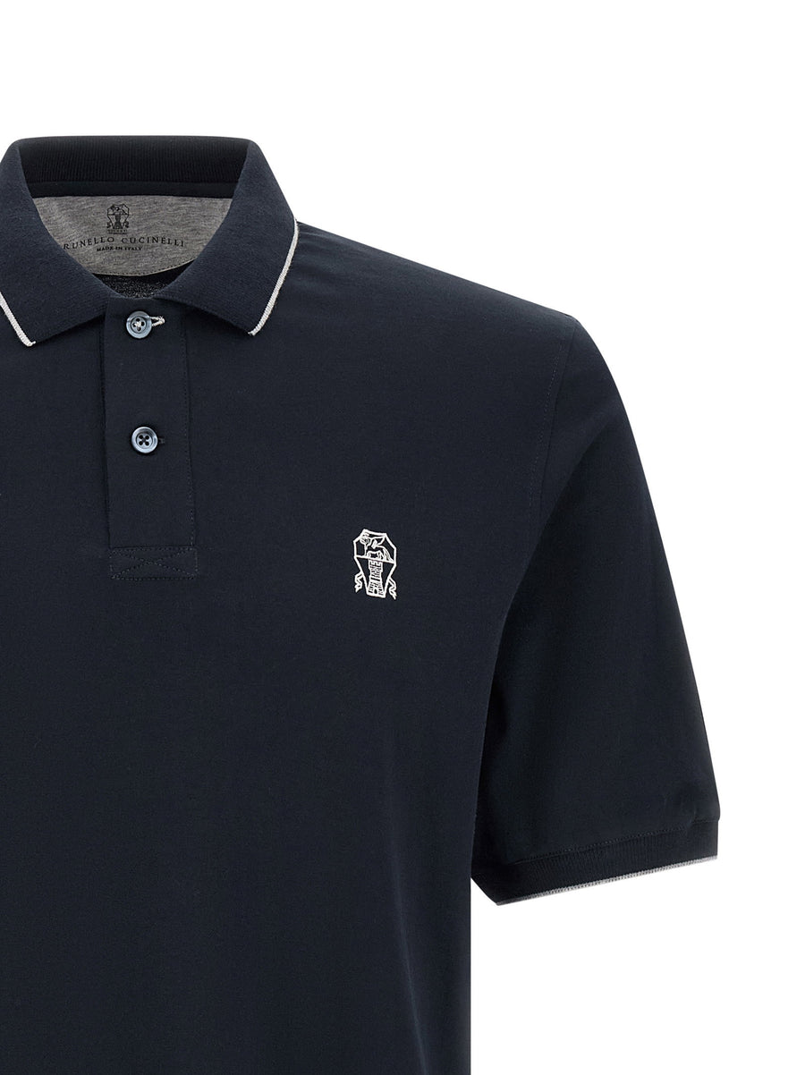 Brunello Cucinelli Stretch Jersey Polo Shirt For Modern Men Luxury Blue Melange All Day Comfort And Fit