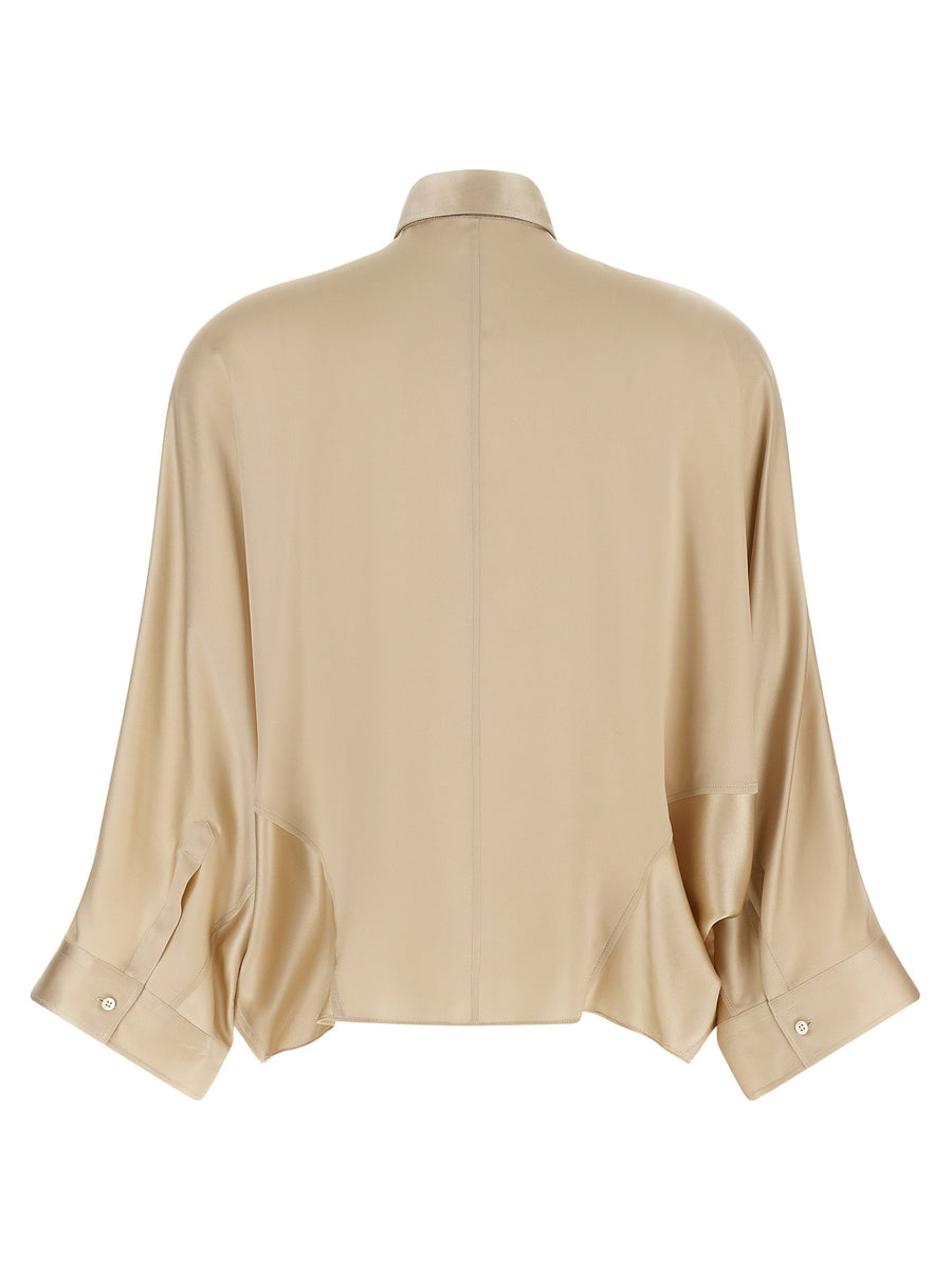 Brunello Cucinelli Monile Silk Satin Shirt Beige Oversized