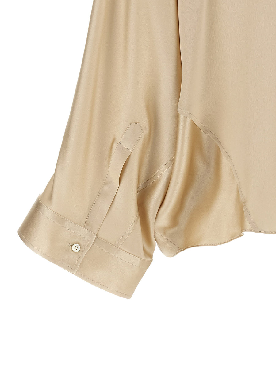 Brunello Cucinelli Monile Silk Satin Shirt Beige Oversized