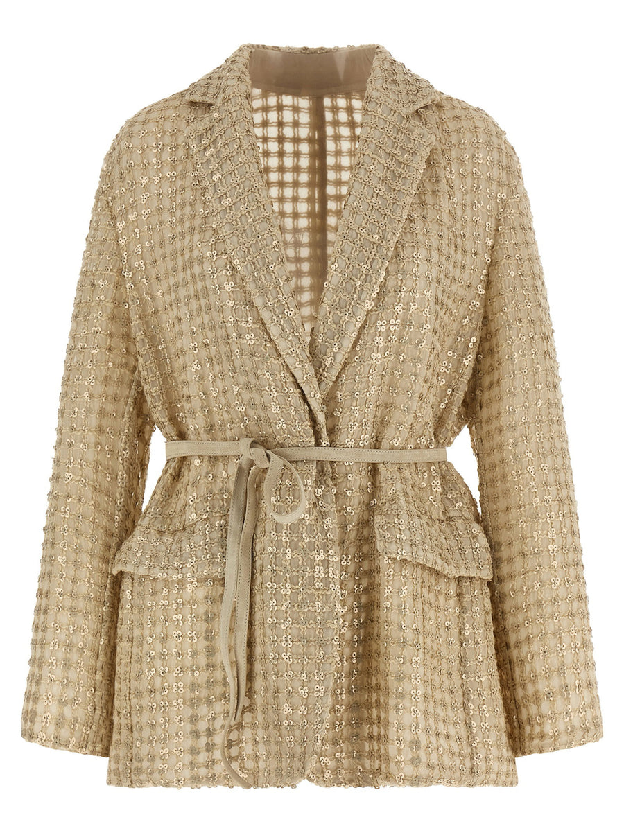 Brunello Cucinelli Silk Organza Blazer With Dazzling Net Embroidery And Sequin Inlays Elegant Women Luxury Jacket