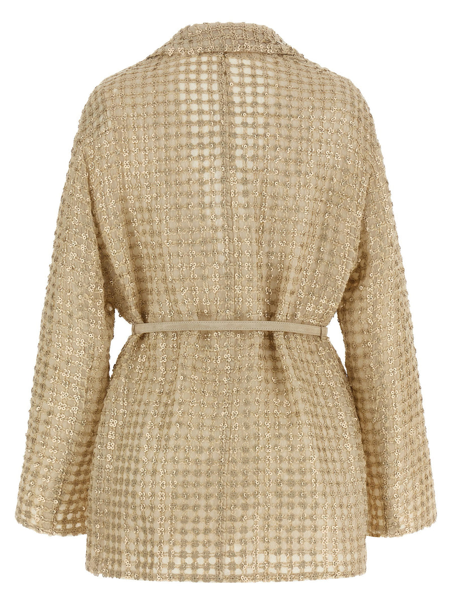 Brunello Cucinelli Silk Organza Blazer With Dazzling Net Embroidery And Sequin Inlays Elegant Women Luxury Jacket