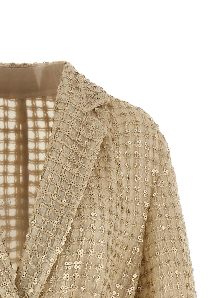 Brunello Cucinelli Silk Organza Blazer With Dazzling Net Embroidery And Sequin Inlays Elegant Women Luxury Jacket