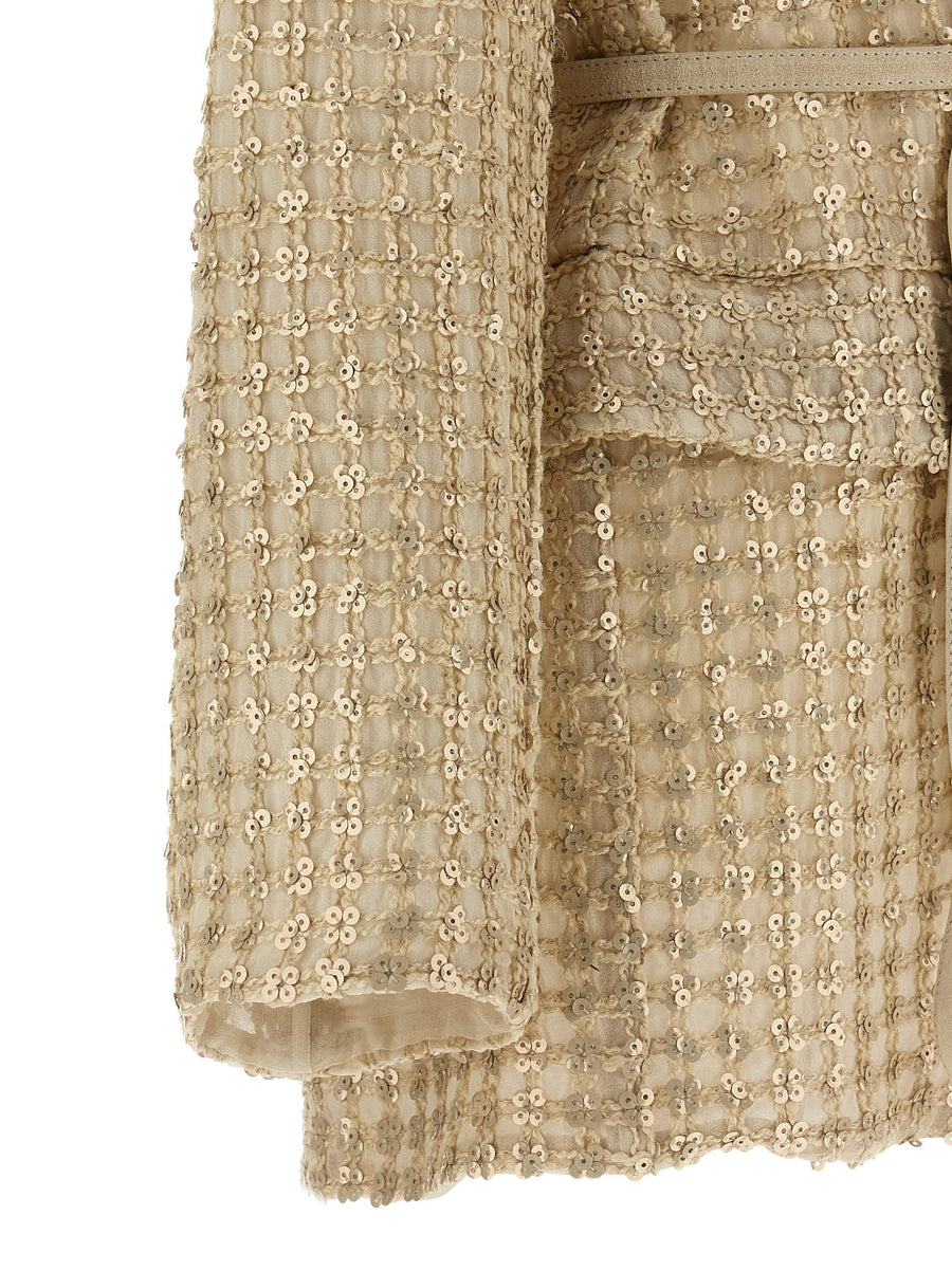 Brunello Cucinelli Silk Organza Blazer With Dazzling Net Embroidery And Sequin Inlays Elegant Women Luxury Jacket