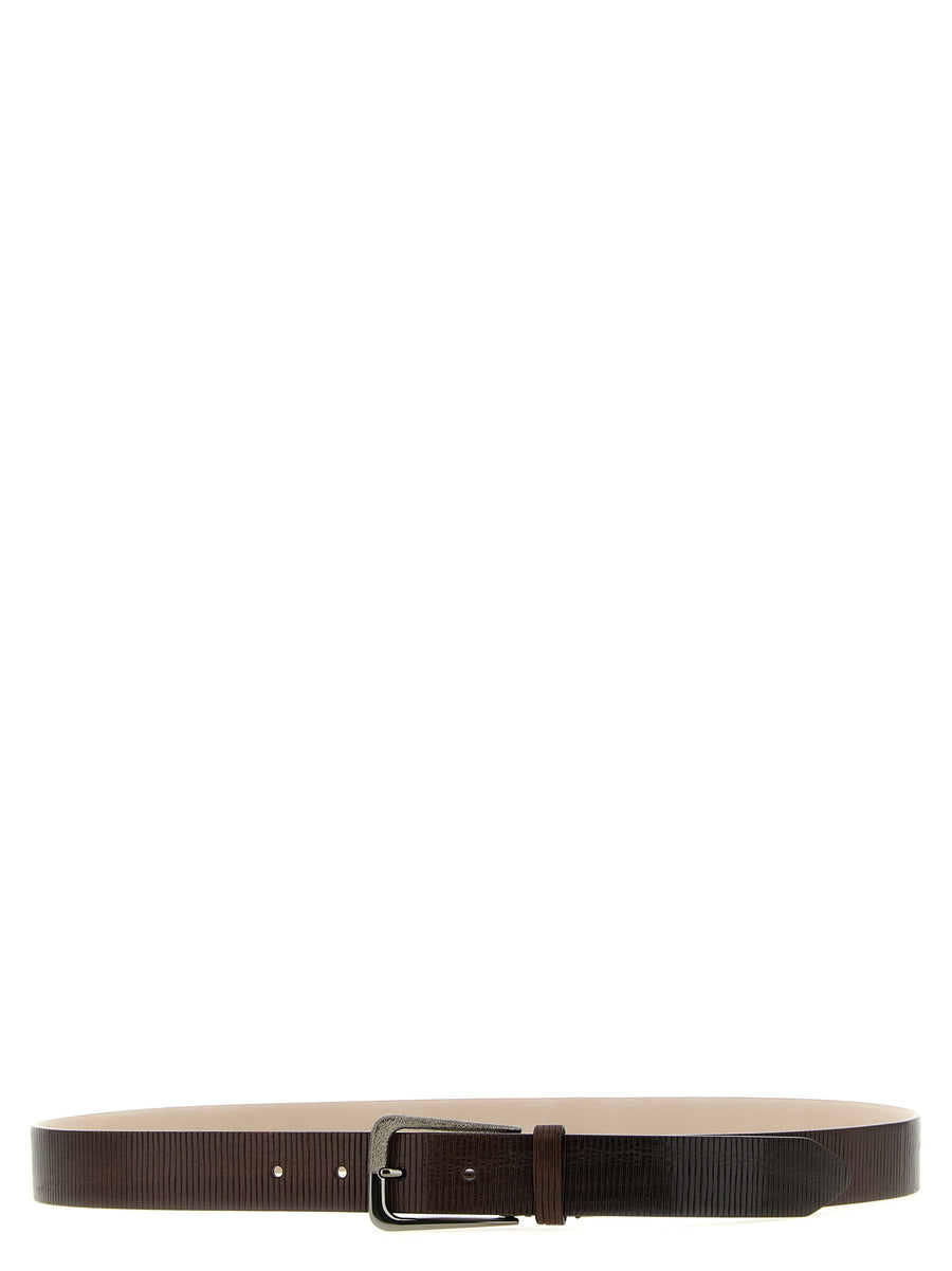 Brunello Cucinelli Ribbed Leather Belt For Women With Jewel Buckle Luxurious Timeless Accessory