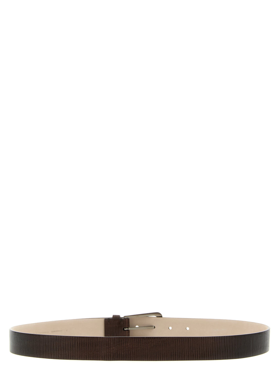 Brunello Cucinelli Ribbed Leather Belt For Women With Jewel Buckle Luxurious Timeless Accessory