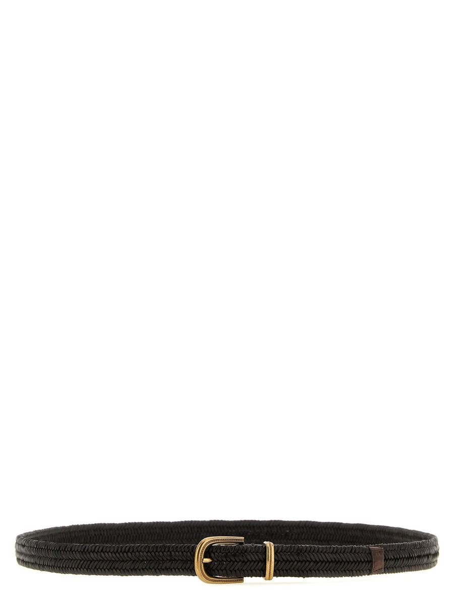 Brunello Cucinelli Braided Stretch Leather Belt Brown For Women