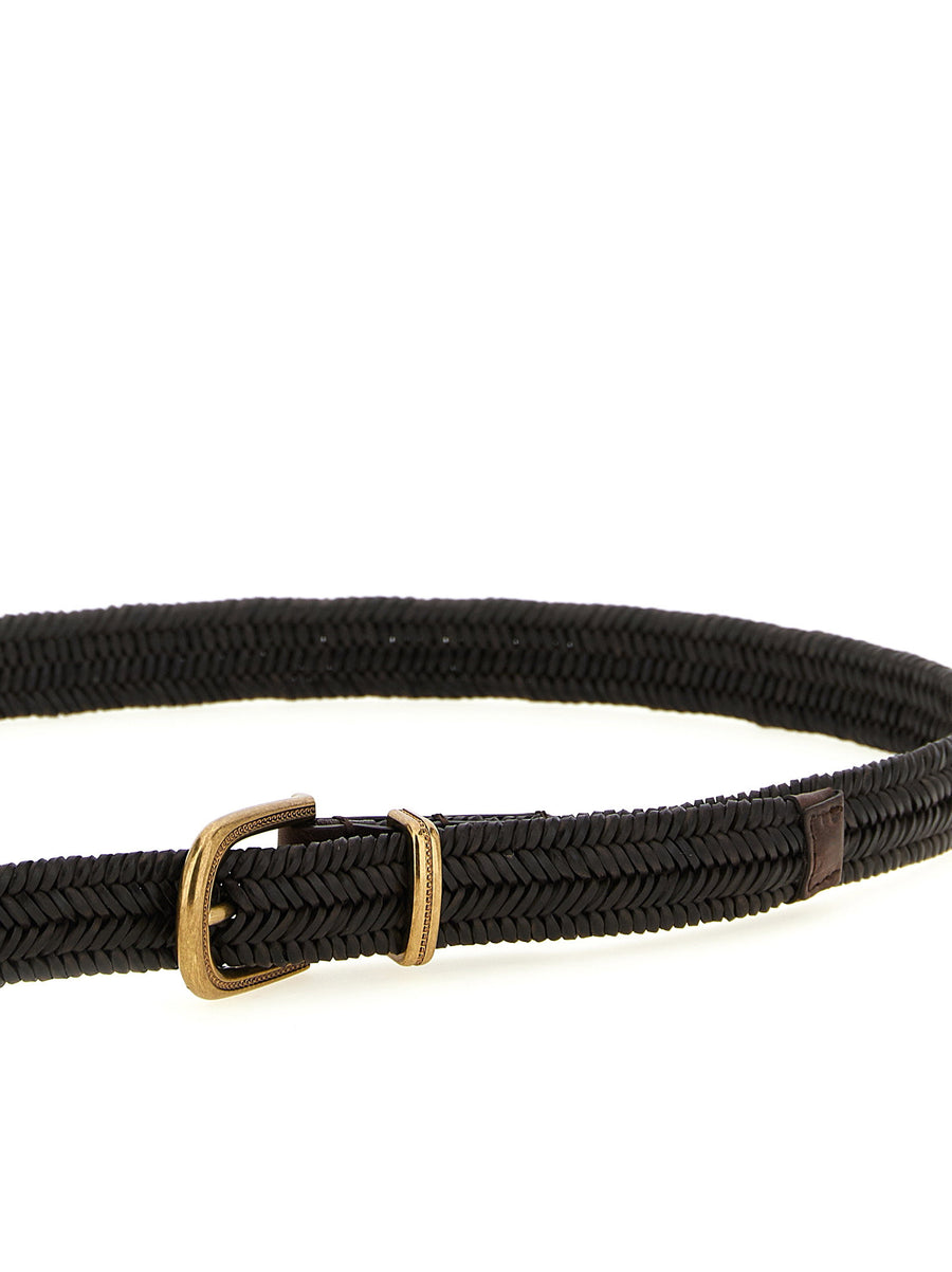 Brunello Cucinelli Braided Stretch Leather Belt Brown For Women