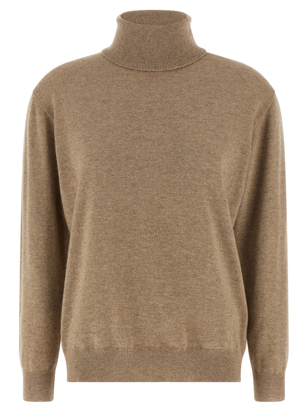 Brunello Cucinelli Cashmere Cycling Sweater For Women Beige Melange High Neck Luxury