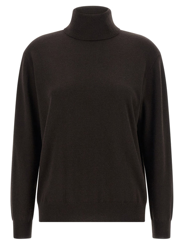 Brunello Cucinelli Monile Brown Cashmere Sweater With High Collar For Women Luxurious Cozy Knit