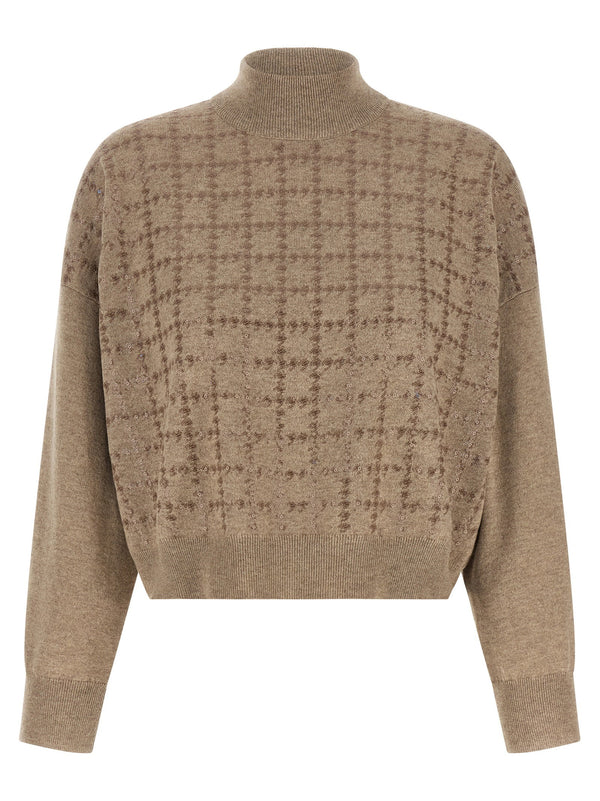 Brunello Cucinelli Sequin Cashmere Sweater For Women, Luxurious Allover Sequins, Loose Turtleneck Knit