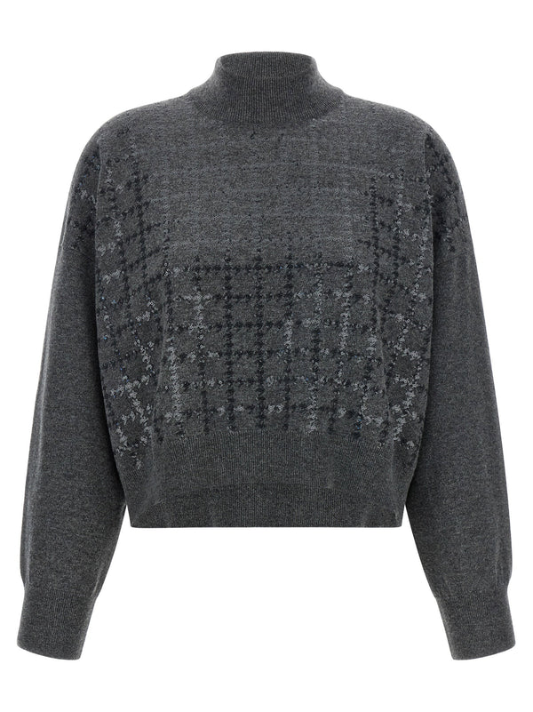 Brunello Cucinelli Luxurious Cashmere Turtleneck Sweater For Women With Sequin Pattern And Loose Fit
