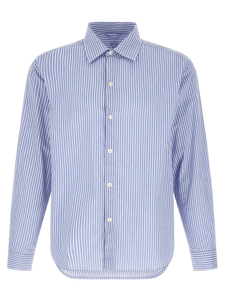 Mfpen Generous Light Blue Striped Cotton Poplin Shirt With Italian Collar