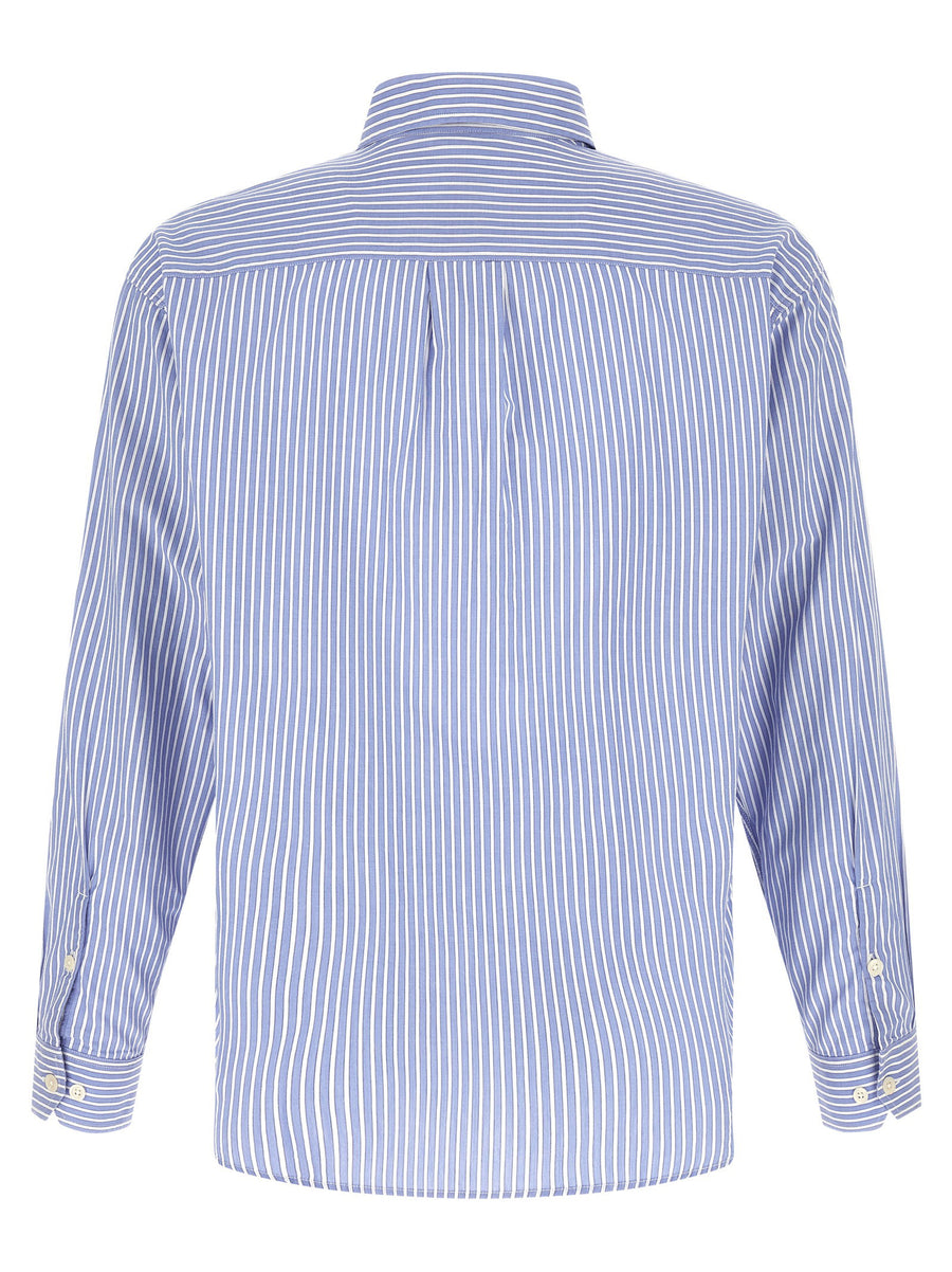 Mfpen Generous Light Blue Striped Cotton Poplin Shirt With Italian Collar