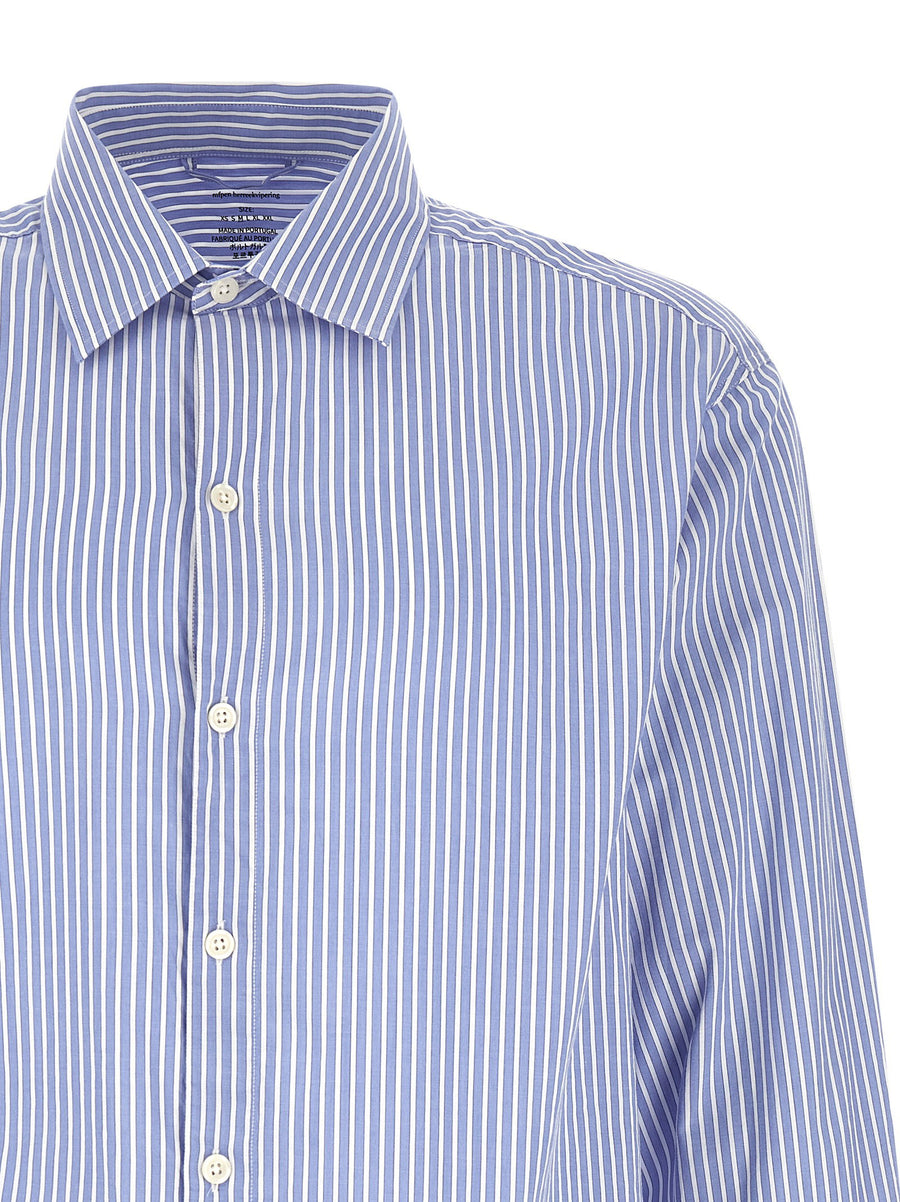 Mfpen Generous Light Blue Striped Cotton Poplin Shirt With Italian Collar