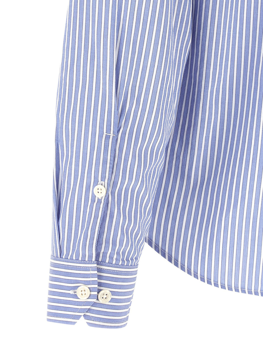 Mfpen Generous Light Blue Striped Cotton Poplin Shirt With Italian Collar