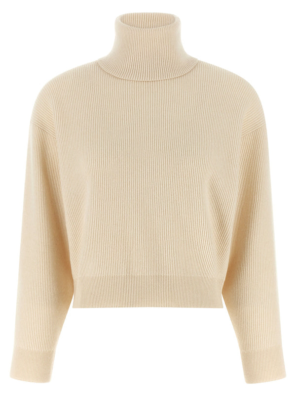 Brunello Cucinelli English Ribbed Cropped Sweater For Women White Luxury Virgin Wool Cashmere Silk Knit