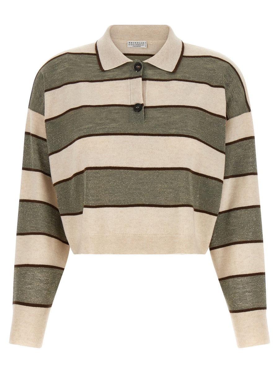 Brunello Cucinelli Multicolor Sparkling Stripes Polo Shirt Silk Cashmere Wool